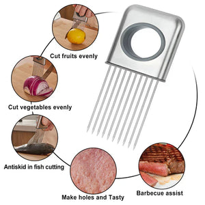 Stainless Steel Onion & Tomato Holder Slicer - Kitchen Cutting Tool